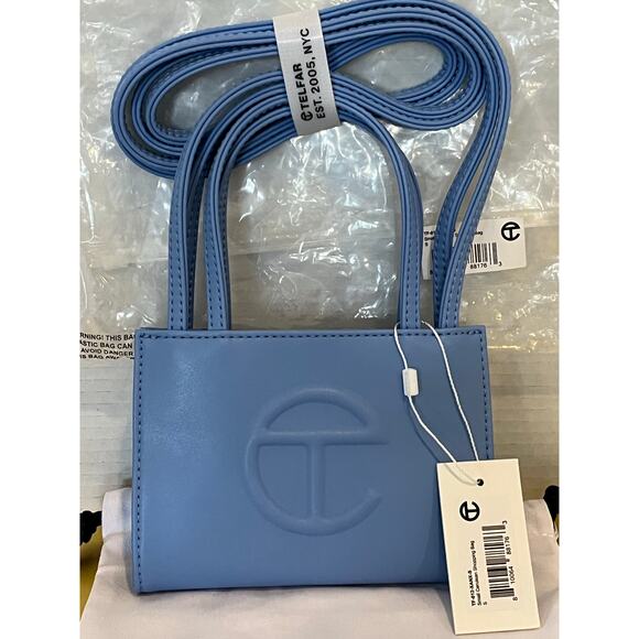 Telfar cerulean small shopping bag 4 3/4H, 6 5/8w, 3 1/8depth, 21in drop NWT - Picture 2 of 6